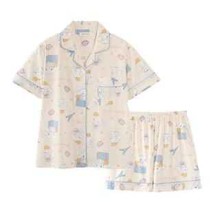 WALKING日系奶黄玉桂狗睡衣女夏季短袖ins可爱夏天薄款家居服套装