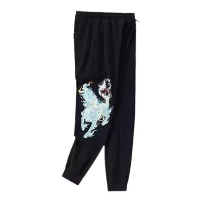 重工刺绣麒麟纯棉束脚卫裤大码