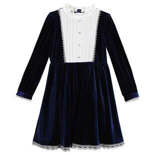 IVY HOUSE常春藤女童秋季款 高端细腻丝绒轻奢复古宫廷礼服连衣裙