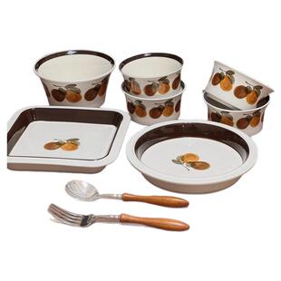悦檬食器中古风影棕色手绘餐具套装家用盘子饭碗面碗方盘新家礼物