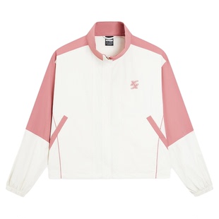 特步女子梭织运动服立领短款宽松挺括显瘦春秋款轻户外单风衣外套