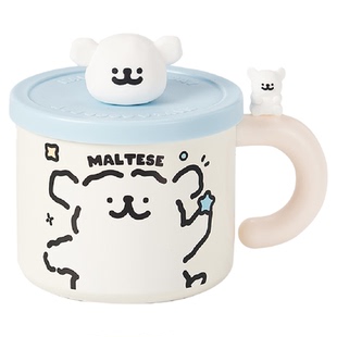 言仓线条小狗保温马克杯可爱对杯316不锈钢女生情侣新年生日礼物