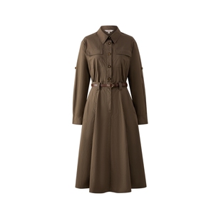 Eland衣恋连衣裙女复古干练衬衫领收腰长裙2025冬季新款