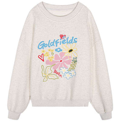 今屿花花浅灰色刺绣卫衣女