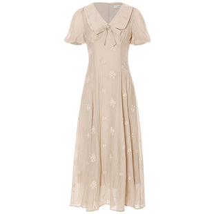 从那以后法式刺绣碎花连衣裙夏娃娃领长裙夏日小裙子女夏季穿搭