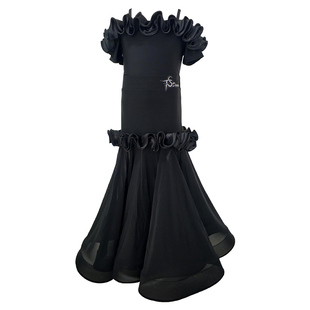 专业透气黑红弹力网纱摩登舞服少儿女童成人女高档国标现代舞狐步