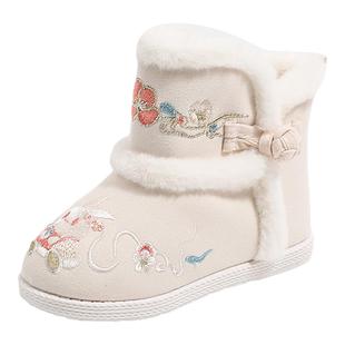 汉服绣花鞋女童马面裙加绒棉鞋中国风年服鞋新年鞋儿童靴子古风鞋