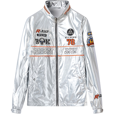 烫钻亮面教练欧美街头飞行员夹克