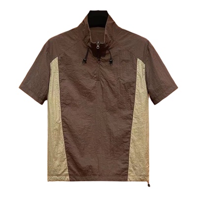 夏季新款立领半拉链短袖t恤男潮牌拼接撞色休闲运动速干上衣体恤