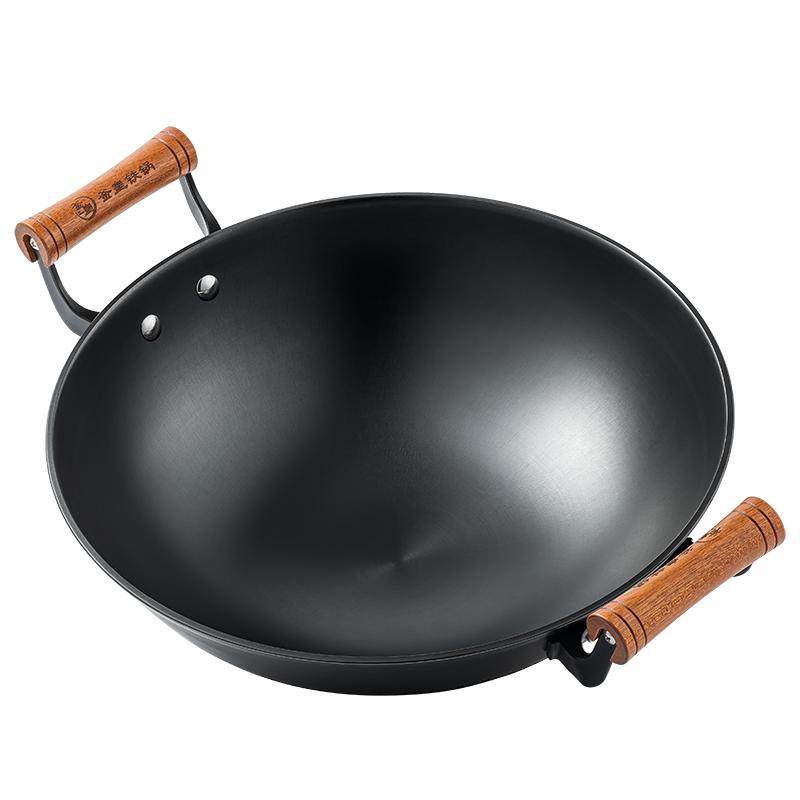 家用铁锅无涂层陆川老式传统生铁铸铁锅不粘锅菱形加厚防滑炒菜锅