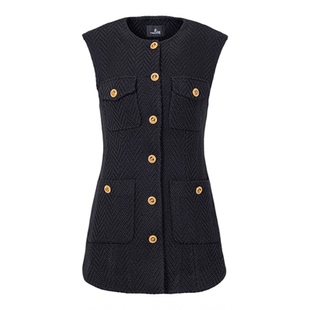 YUNSHUO气质时尚百搭通勤常规少女单排扣粗纺小香无柚马甲626102