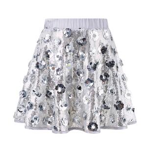 Little Naive儿童半身裙秋冬公主短裙女童亮片时髦半身裙裤加绒款