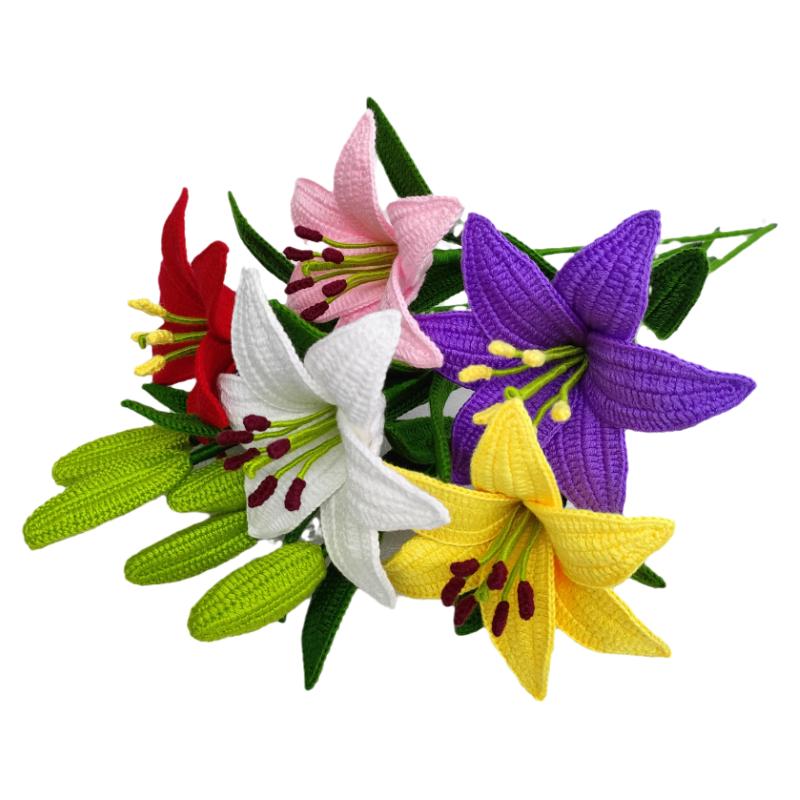 DIY百合花手工毛线花钩织花束
