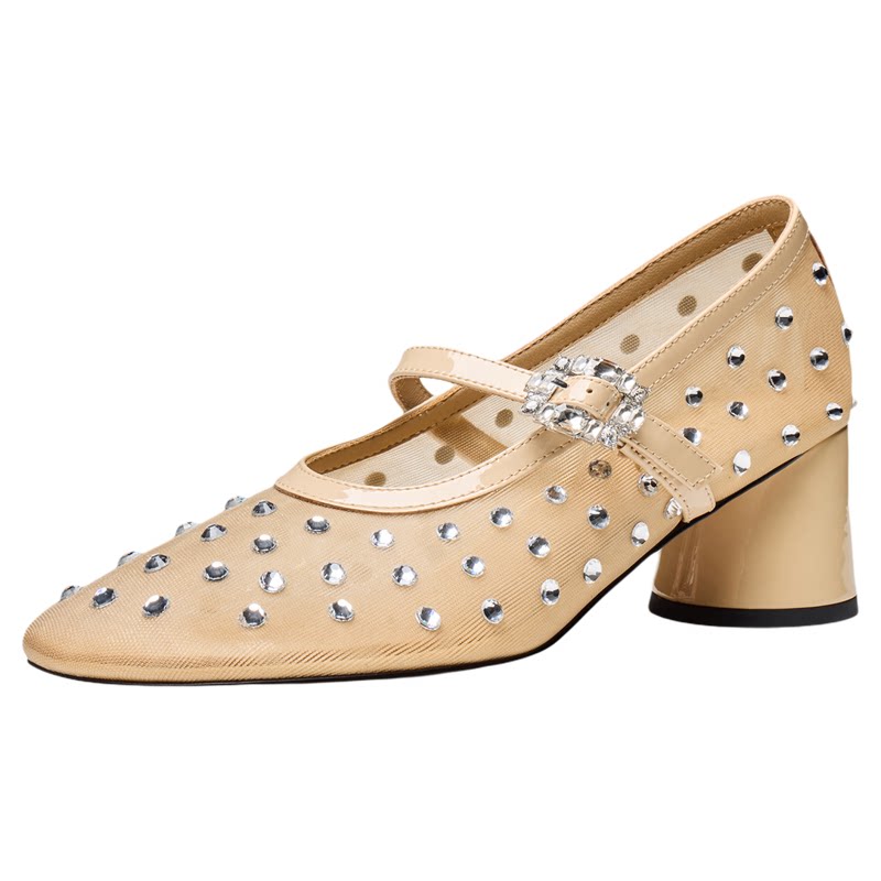 St&Sat/星期六粗跟学院风单鞋水钻中跟气质女鞋方头浅口玛丽珍鞋