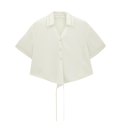 MSLAN简约光泽感收腰醋酸衬衫