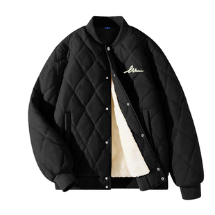 GENIOLAMODE菱格棉服男士冬季外套加绒加厚小众设计美式棒球服男