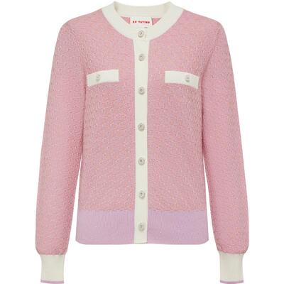 唐嫣箱型拼接针织开衫雅莹圆领