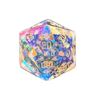 宝石项链D20全20K9幻彩水晶幸运骰发光盒网兜项链 TRPG收藏礼物