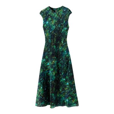 圆领小盖袖收腰显瘦碎花连衣裙