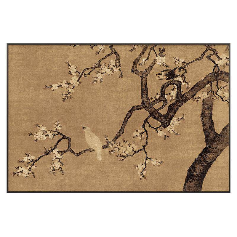 仟象映画《杏花双雉》中古风客厅装饰画中式艺术沙发背景墙挂画