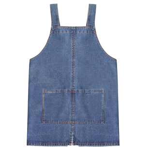 女时尚纯棉牛仔背带围裙定制印logo咖啡奶茶店花艺上班专用工作服