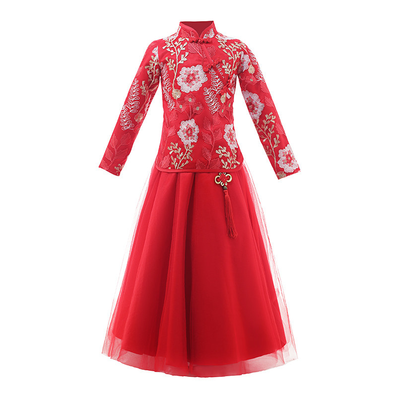 女童汉服加绒保暖刺绣唐装旗袍裙