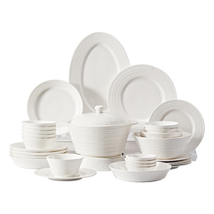 碗碟盘2025新款家用简约砂锅组合纯白陶瓷餐盘子鱼盘汤碗浮雕餐具