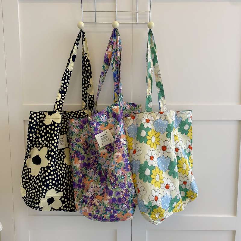 韩系新款碎花花朵帆布包单肩包手提包小清新文艺韩国包包少女旅游