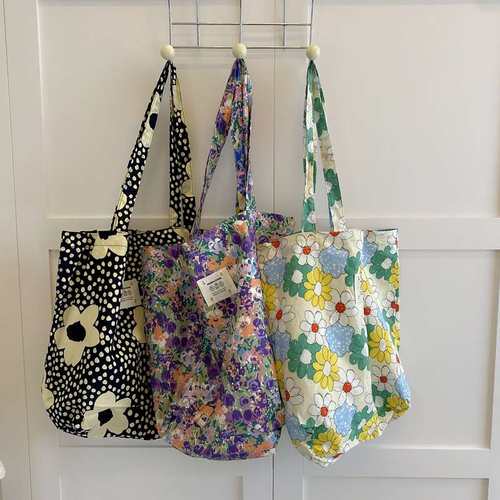 韩系新款碎花花朵帆布包单肩包手提包小清新文艺韩国包包少女旅游