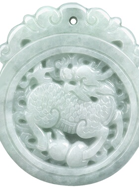 天然翡翠麒麟送福玉石吊坠挂件