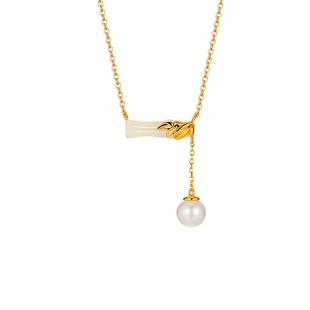 周大生和田玉竹节珍珠项链正圆珍珠强光珍珠吊坠女锁骨链6.5-7mm