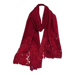 秋冬保暖高档钩花羊毛围巾红色旗袍空调房披肩送妈妈长辈婆婆礼物