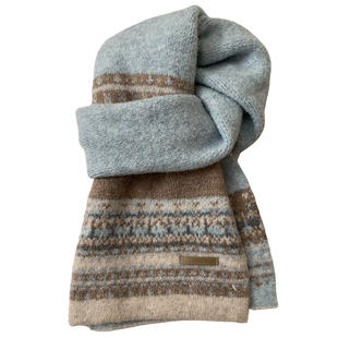 费尔岛风提花蓝色针织围巾女冬季氛围感百搭加厚保暖防寒护颈围脖