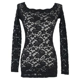 长袖蕾丝衫春夏款一字肩内搭蕾丝衫网纱超仙大码上衣蕾丝打底衫女