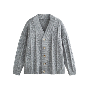 wtmp 老钱风复古麻花开衫毛衣外套男女秋羊毛混纺软糯针织上衣