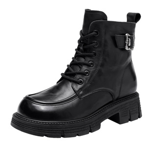 强人3515羊毛女靴冬季马丁靴女英伦风真皮厚底短靴加绒保暖棉鞋女