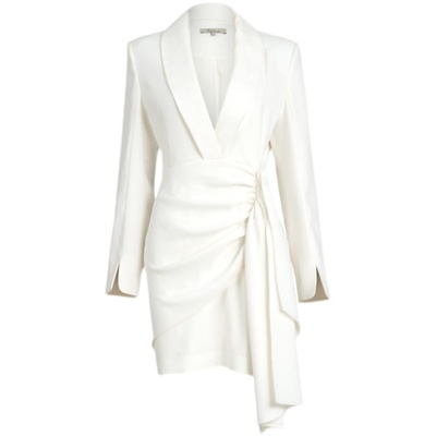 V领白色高级连衣裙设计感