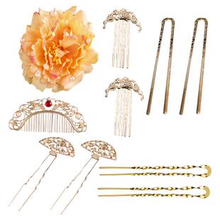 汉服掩鬓流苏雕花明制绢花头饰珍珠古风唐诃子南北朝u钗簪子插梳