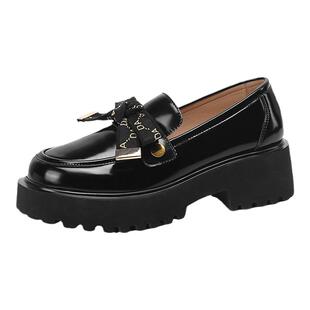 达芙妮厚底乐福鞋女款2026春季多扣式单鞋英伦风增高小皮鞋子女鞋