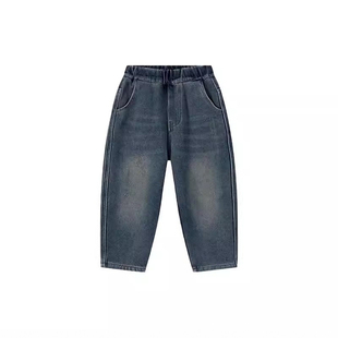 小猪班纳男童加绒牛仔裤冬季保暖新款童装中大童男孩加厚一体绒裤