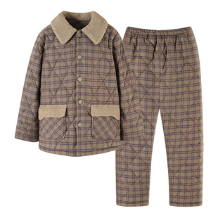 康诗伴冬季睡衣男士梭织纯棉夹棉加厚加绒保暖男款大码家居服套装