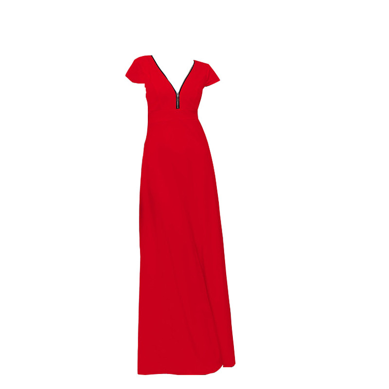 性感深V短袖坠地长裙晚礼服直销