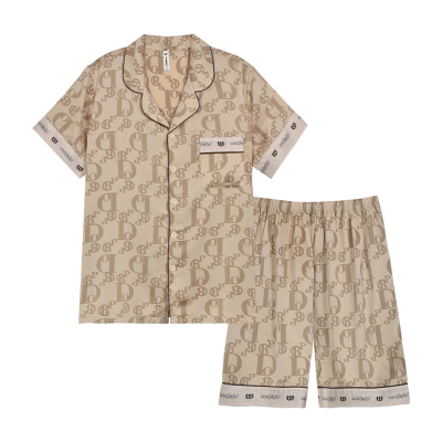男士冰丝翻领开衫家居服夏季