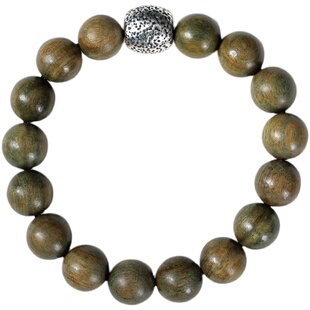 绿檀手串男佛珠木质手链女念珠檀香木盘玩木头串珠子单圈银手饰品