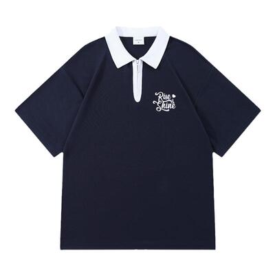 Gbiaior宽松印花短袖拉链polo