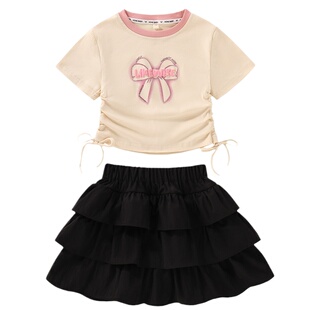 女童夏装套装网红时尚4甜美7洋气12短袖14高级感10岁女孩衣服套裙