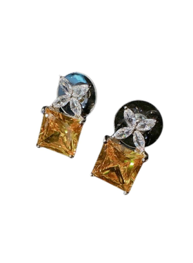 音符露珠彩虹宝石蝴蝶项链 古董感 镀18K金 金丝雀碧玺色锆石耳环