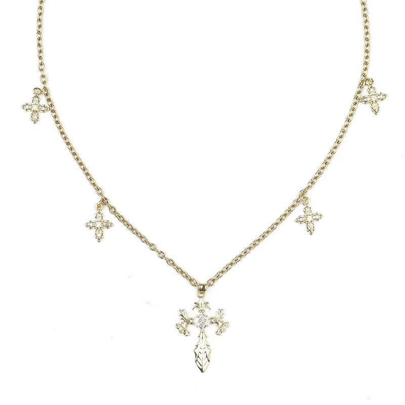 CIYAVENI原创设计轻奢巴洛克镶钻复古十字架项链高级感锁骨链简约