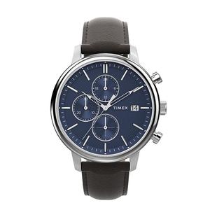 TIMEX天美时Chicago系列三眼日历海蓝色商务休闲手表男TW2W46200