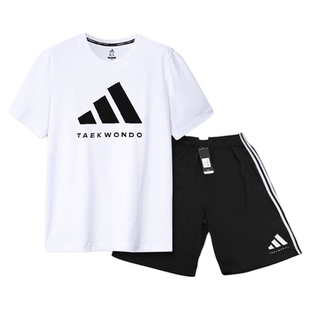 adidas阿迪达斯运动套装男 夏新款休闲宽松跑步短袖t恤短裤两件套